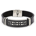 Stainless Steel Black Two Tone Design Leather Bracelet