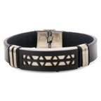 Stainless Steel Black Two Tone Design Leather Bracelet