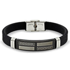 Stainless Steel Black Two Tone Design Rubber Bracelet