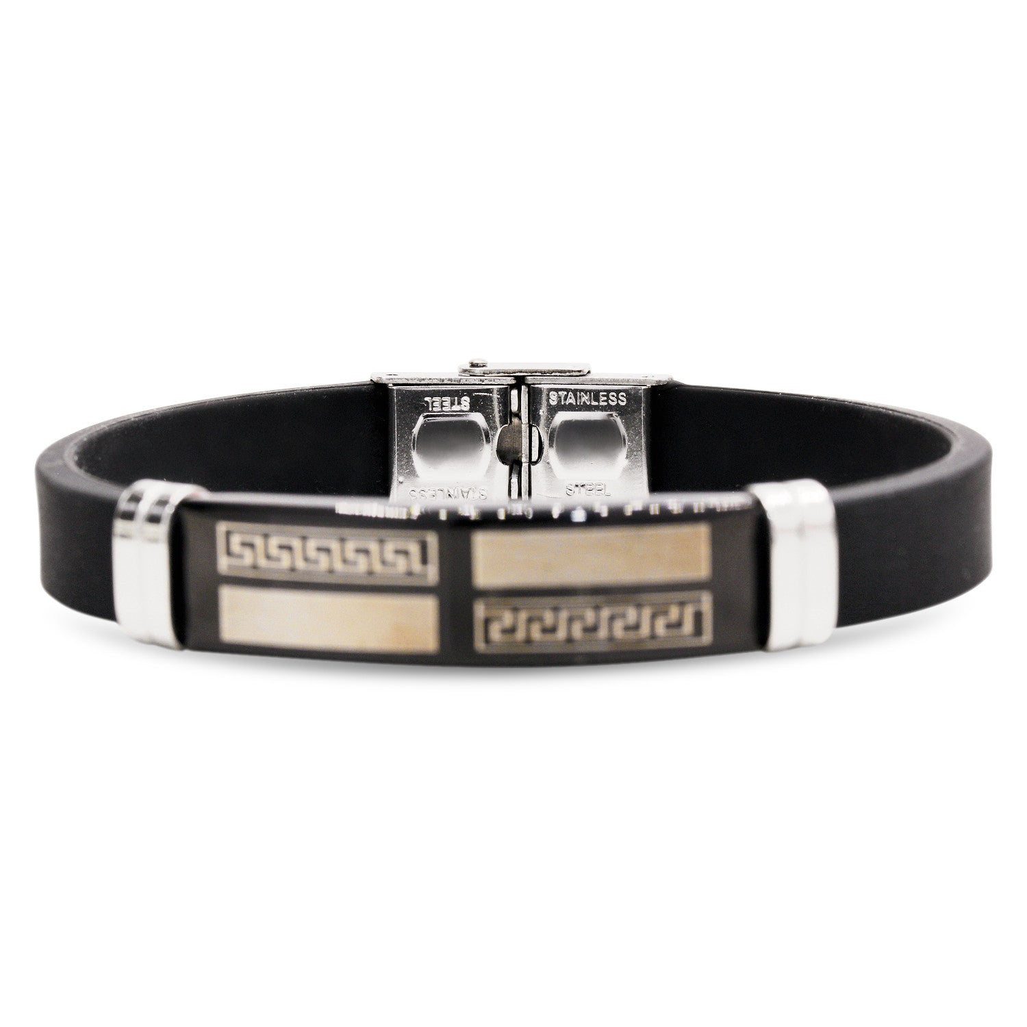 Stainless Steel Black Two Tone Design Rubber Bracelet