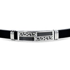 Stainless Steel Black Silver Plated Two Tone Design Rubber Bracelet