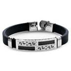 Stainless Steel Black Silver Plated Two Tone Design Rubber Bracelet