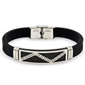Stainless Steel Black Silver Plated Two Tone Rubber Bracelet