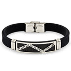 Stainless Steel Black Silver Plated Two Tone Rubber Bracelet