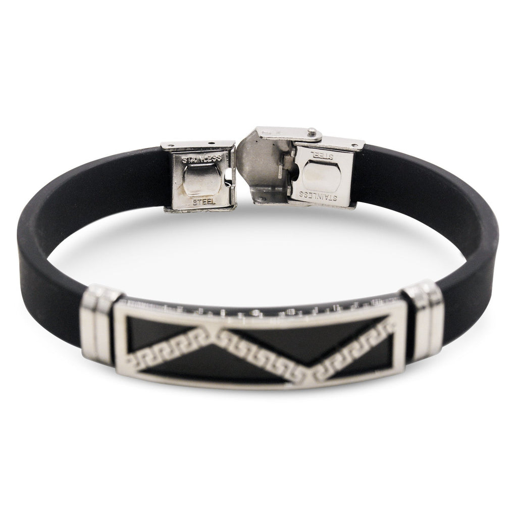 Stainless Steel Black Silver Plated Two Tone Rubber Bracelet