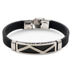 Stainless Steel Black Silver Plated Two Tone Rubber Bracelet