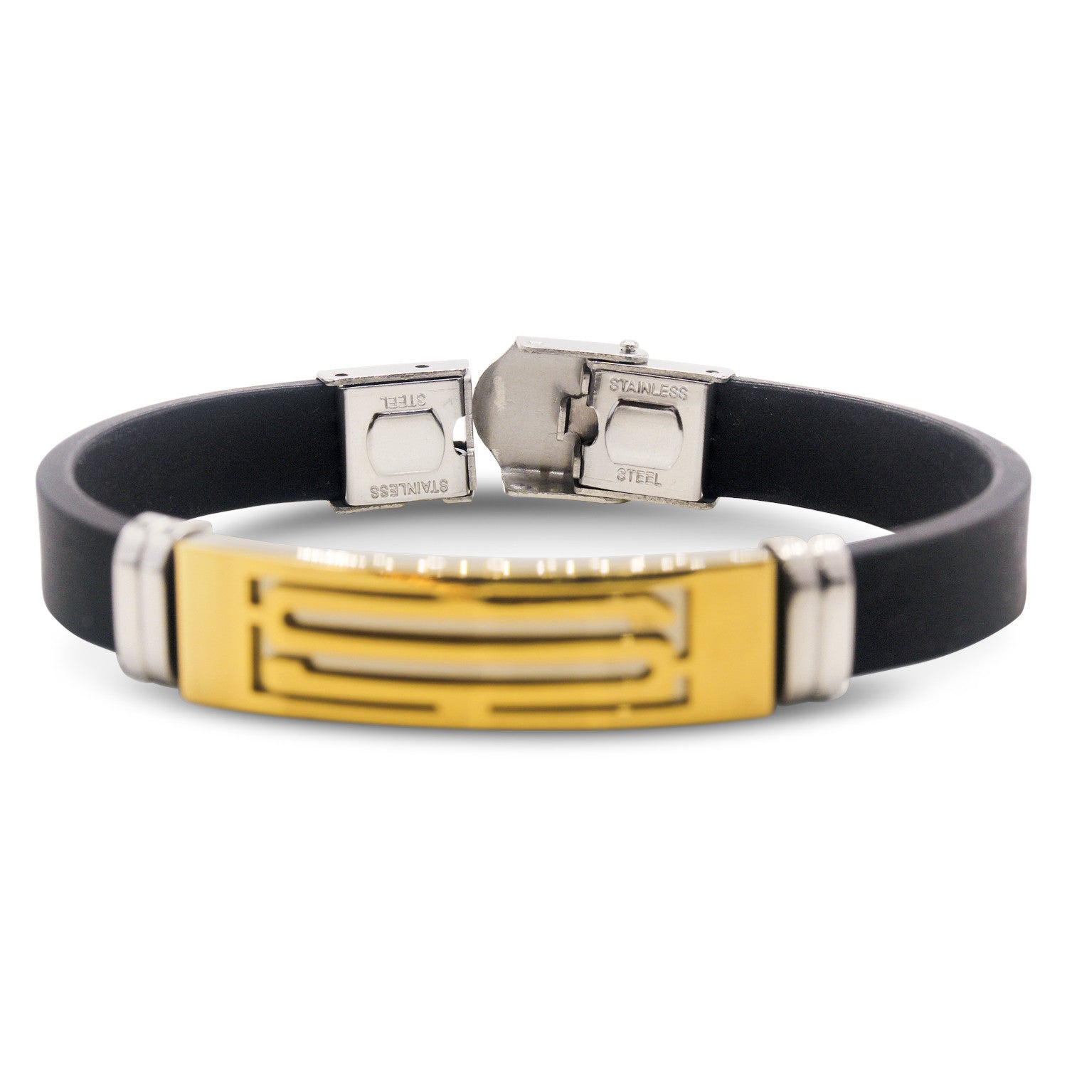 Stainless Steel Two Tone S Design Rubber Bracelet