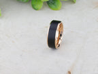 STEPHEN Rose Gold Plated Black Titanium Flat Brushed Center Men's Wedding Ring With Beveled Polished Edges - 6mm & 8mm