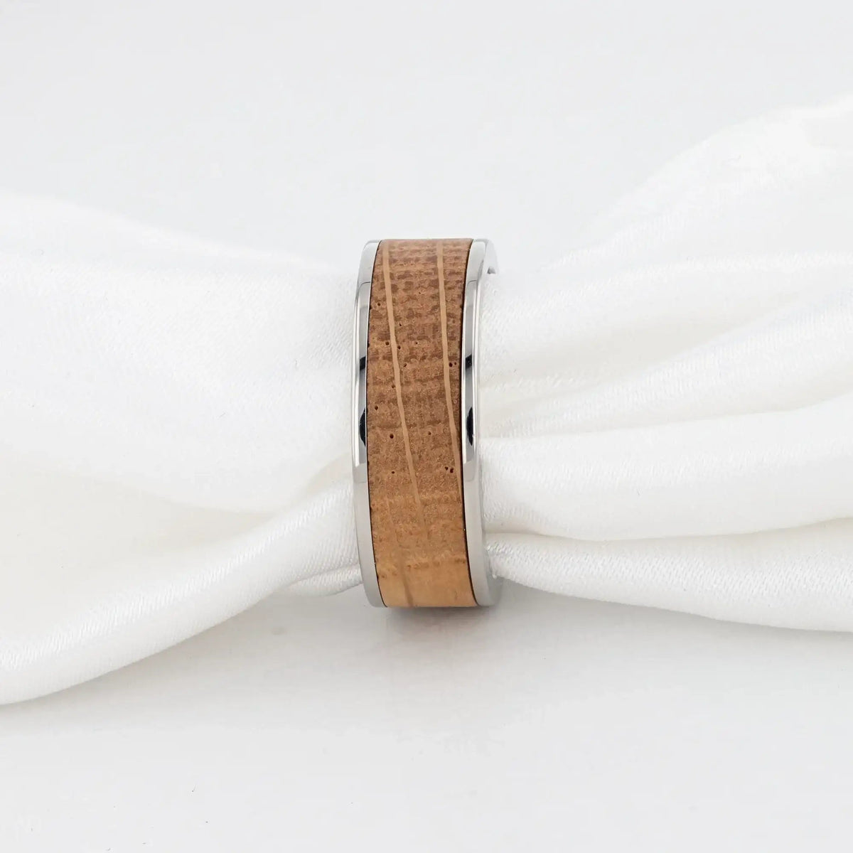 STILL Whiskey Barrel Inlaid Titanium Men's Wedding Band With Flat Polished Edges Made From Genuine Whiskey Barrels - 8mm