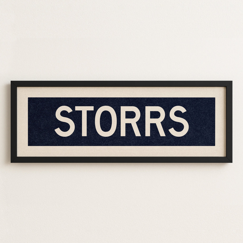 Framed Storrs Navy and White Bus Scroll