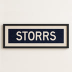 Framed Storrs Navy and White Bus Scroll