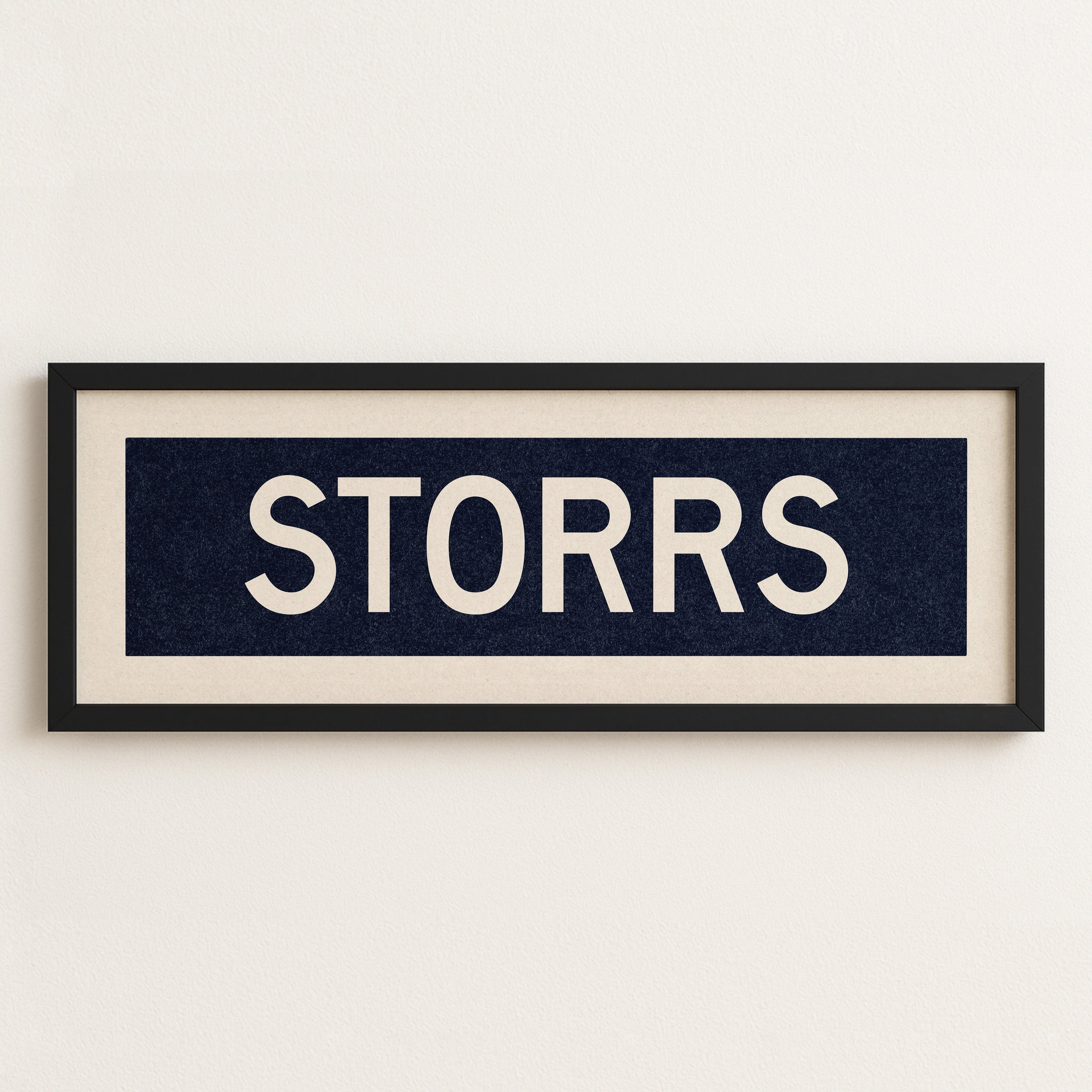 Framed Storrs Navy and White Bus Scroll