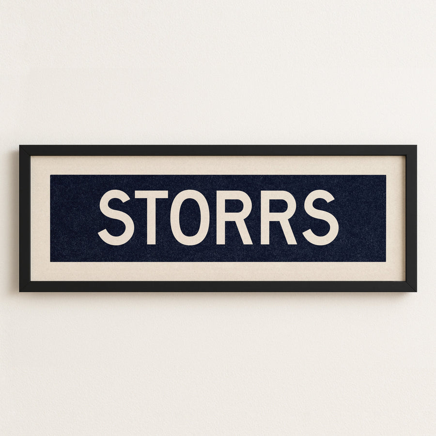 Framed Storrs Navy and White Bus Scroll