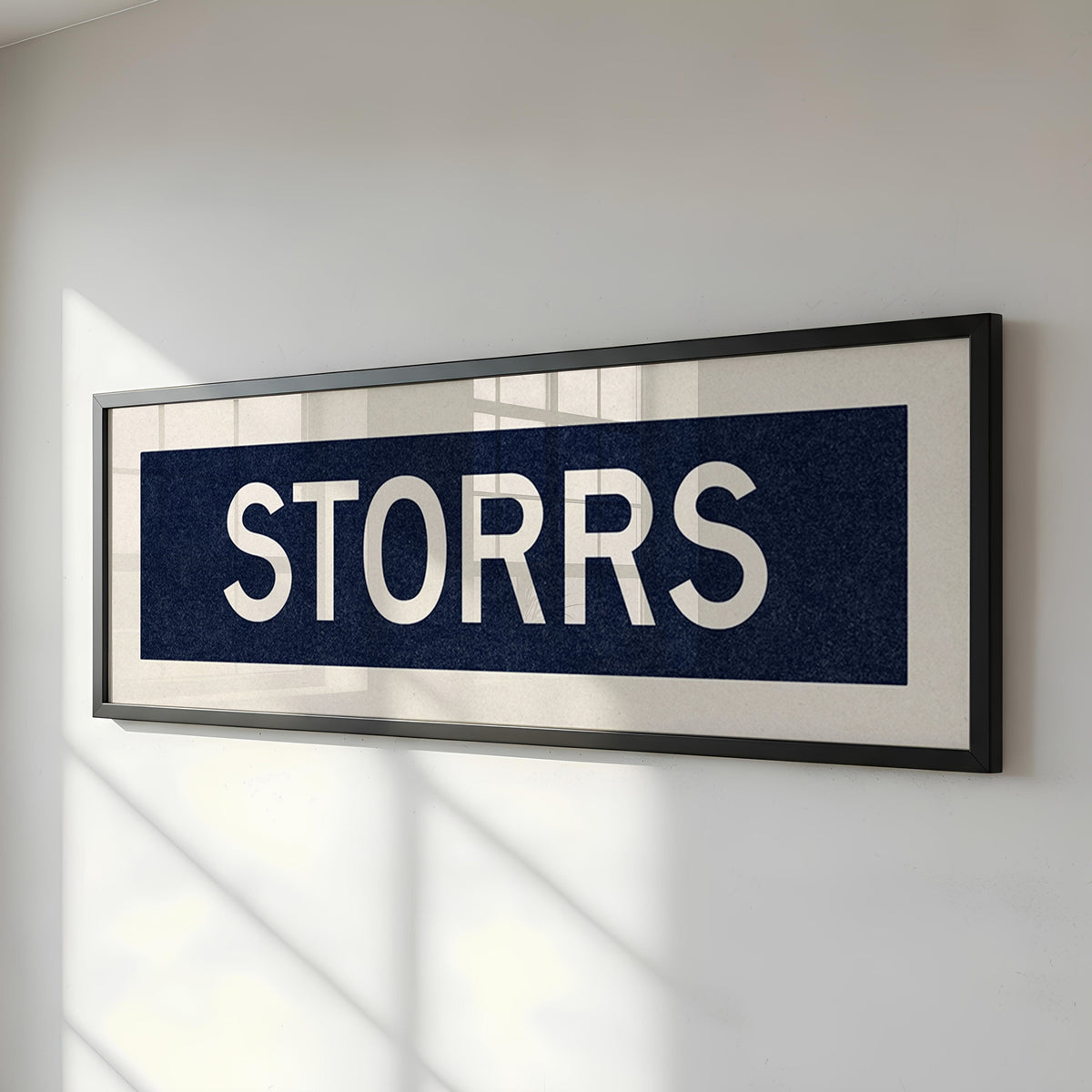 Framed Storrs Navy and White Bus Scroll