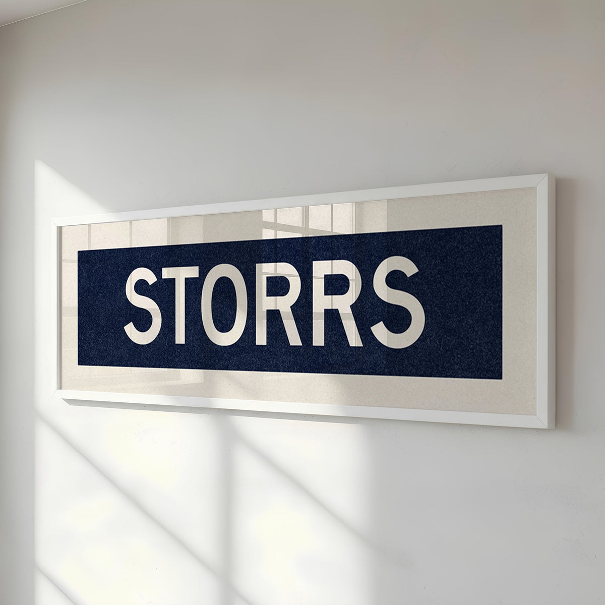 Framed Storrs Navy and White Bus Scroll