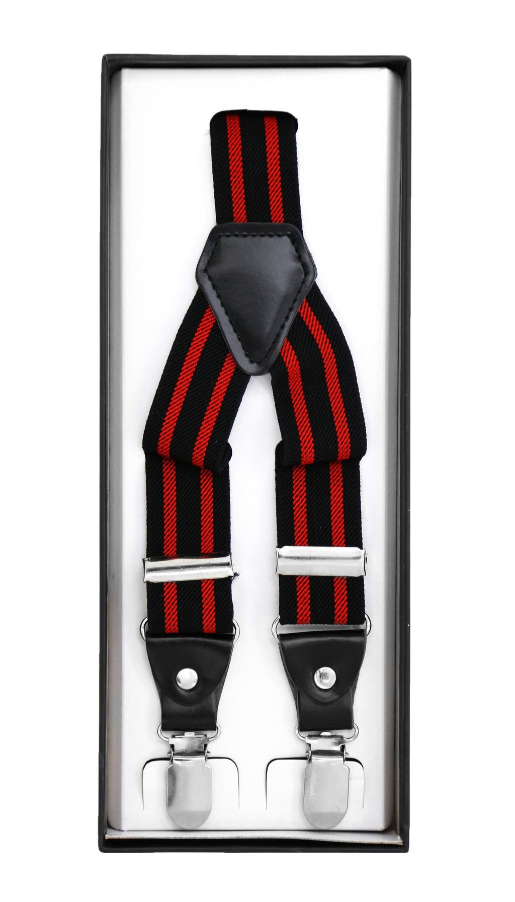 Black with Red Stripe Unisex Clip On Suspenders