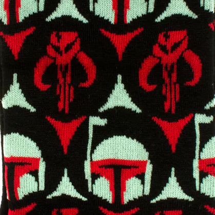 Star Wars Boba Fett and Mythosaur Black and Red Dress Socks and Crest Lapel Pin Gift Set