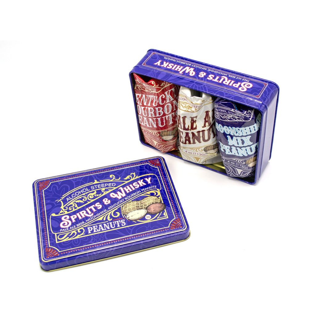 Spirits & Whisky Peanuts – 3 Gourmet Flavors 12oz Tin
