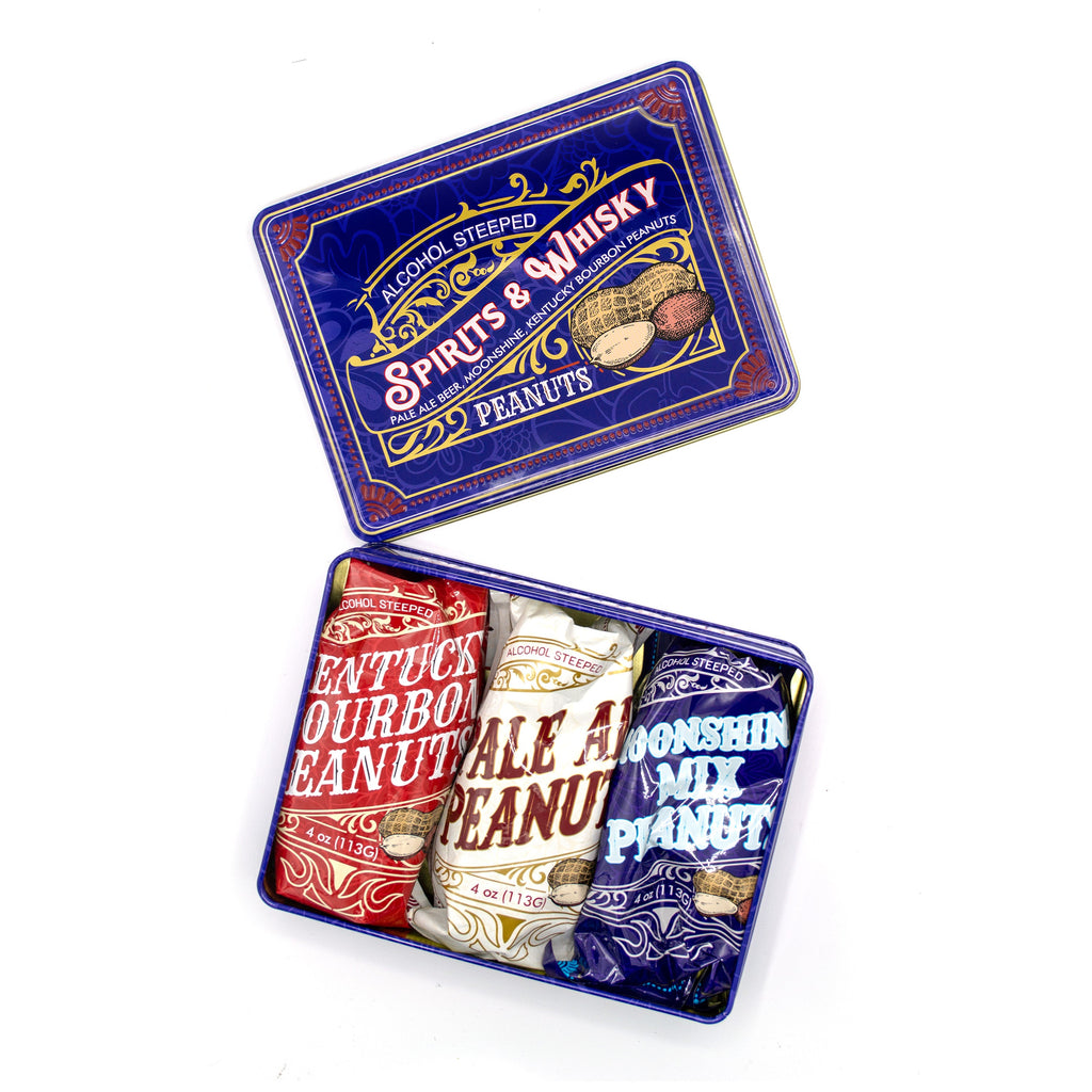 Spirits & Whisky Peanuts – 3 Gourmet Flavors 12oz Tin