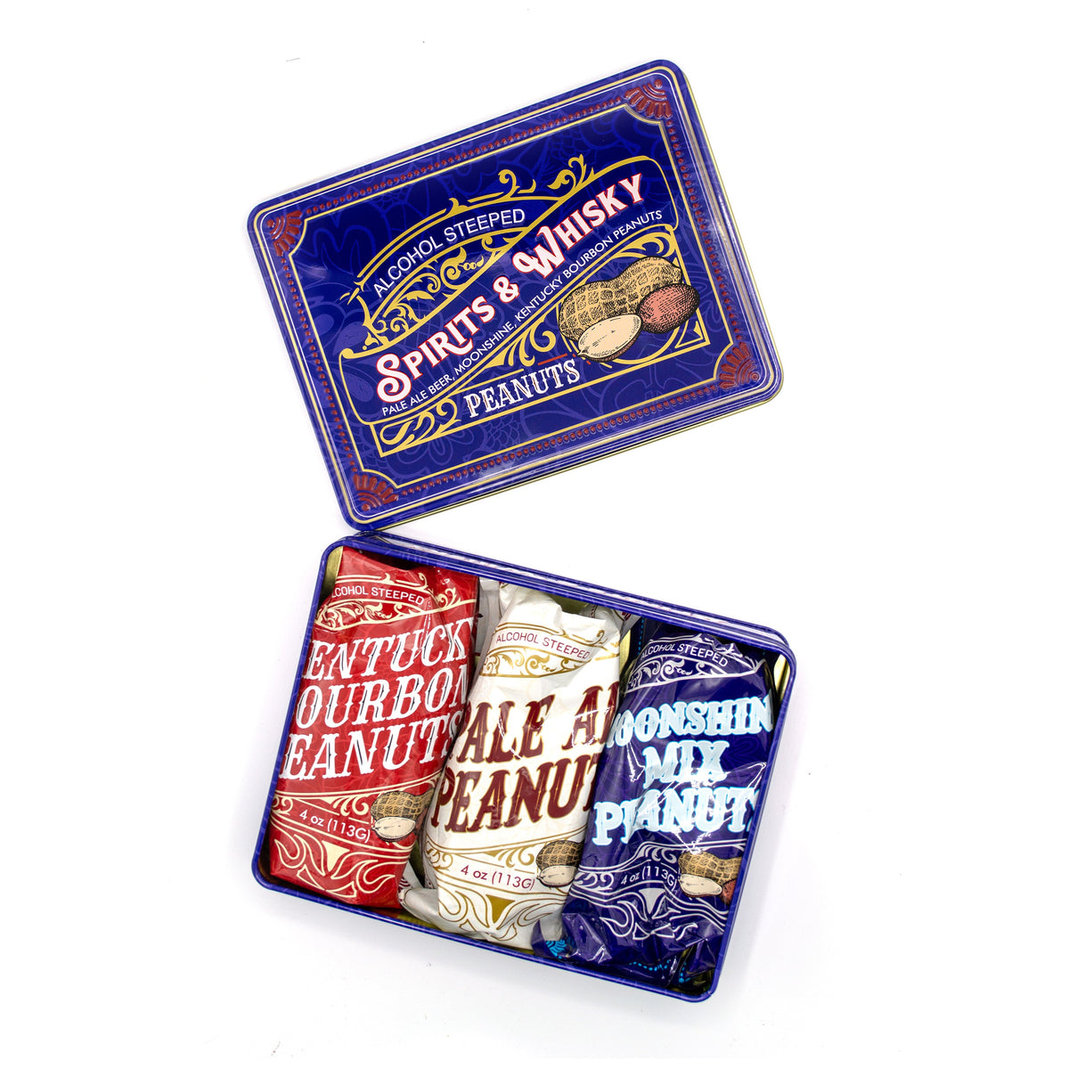 Spirits & Whisky Peanuts – 3 Gourmet Flavors 12oz Tin