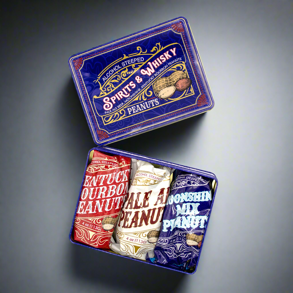 Spirits & Whisky Peanuts – 3 Gourmet Flavors 12oz Tin