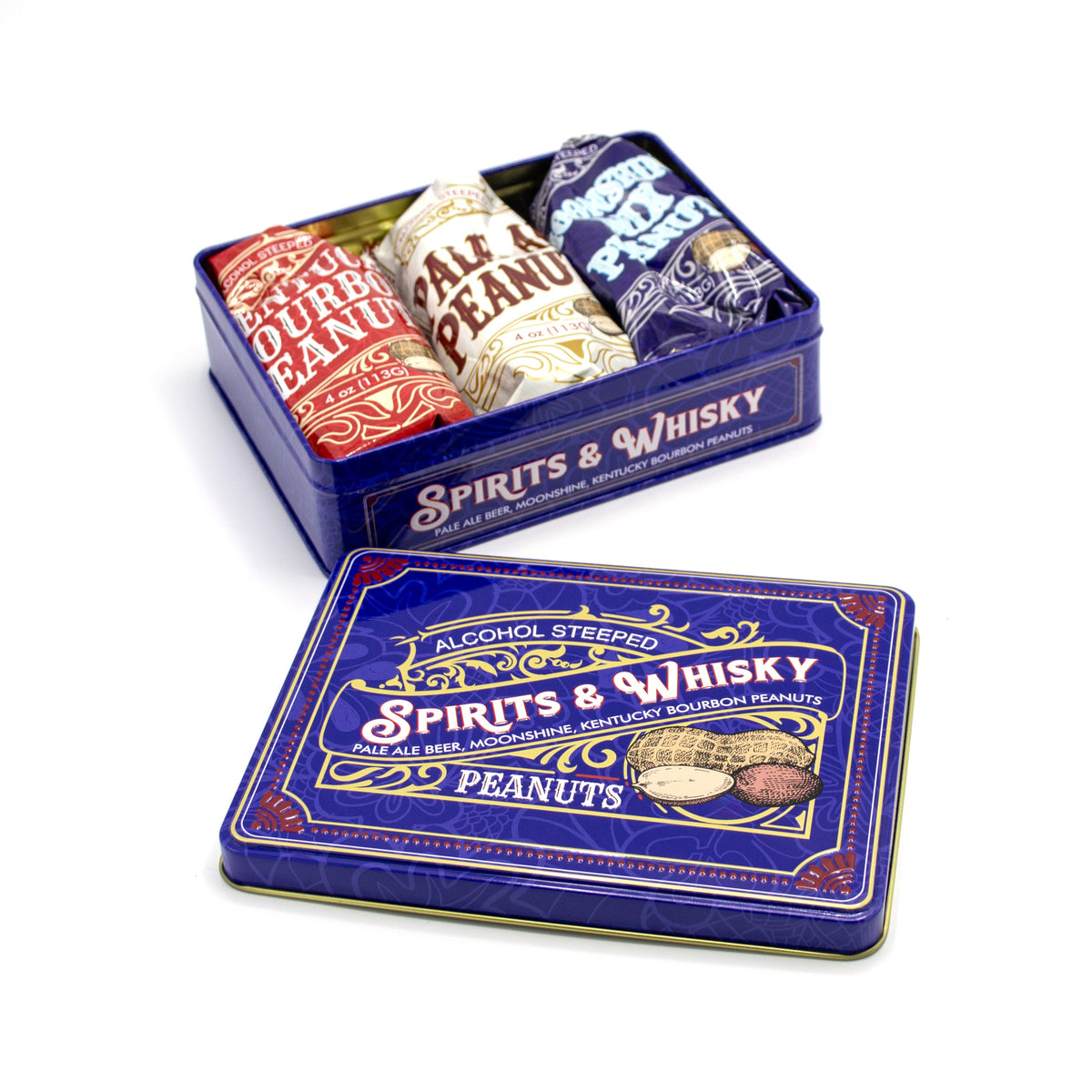 Spirits & Whisky Peanuts – 3 Gourmet Flavors 12oz Tin