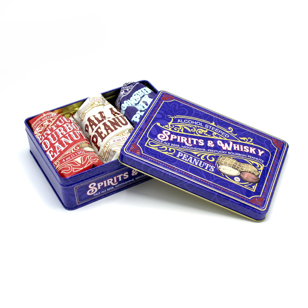 Spirits & Whisky Peanuts – 3 Gourmet Flavors 12oz Tin