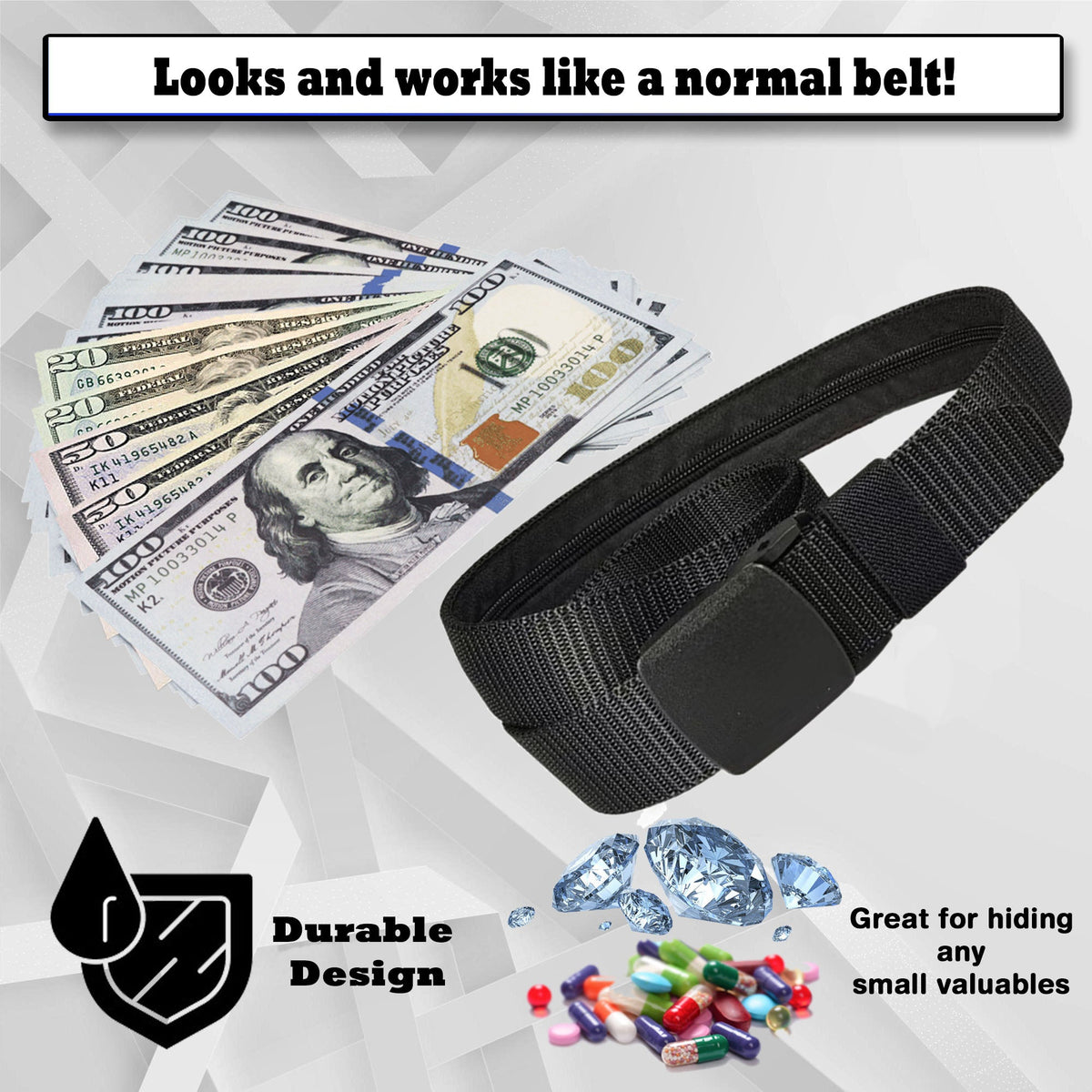 Large Belt Diversion Safe - Real and Functional Large Belt with a Discreet Secret Compartment to Stash Valuables
