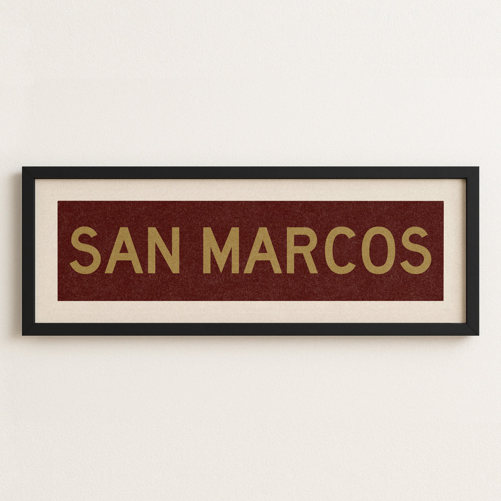 Framed San Marcos Maroon and Gold Bus Scroll