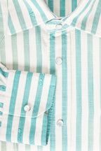 Sartorio Jumbo Pinstripe Denim Snap Button Cotton Overshirt