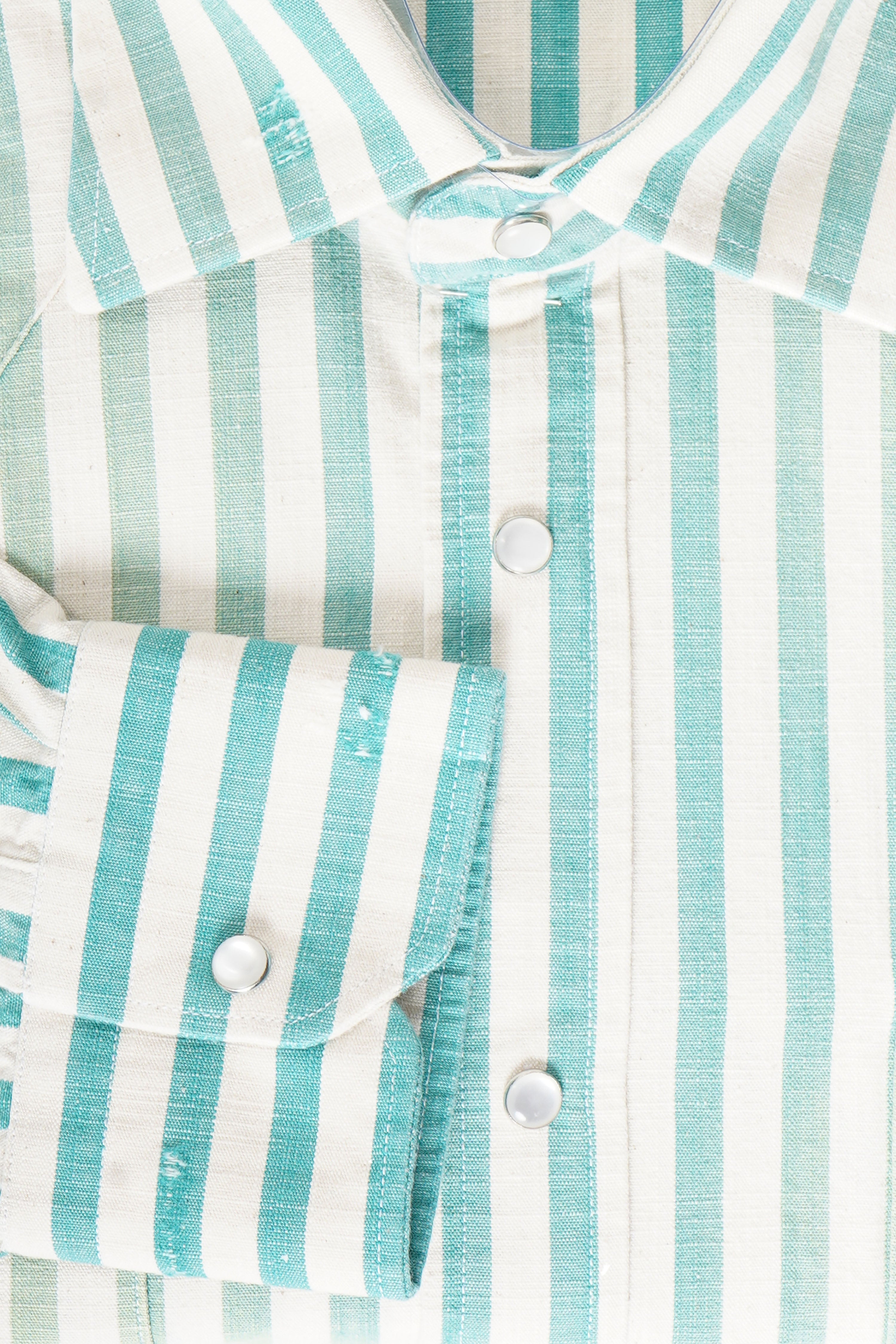 Sartorio Jumbo Pinstripe Denim Snap Button Cotton Overshirt