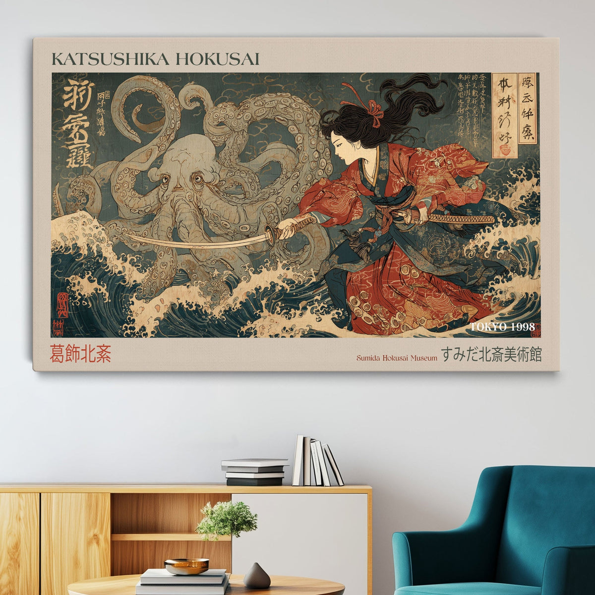 Katsushika Hokusai Wall Art Canvas Print, Octopus War Japanese Ocean Artwork
