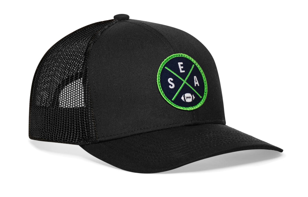 Seattle Football Trucker Hat  |  Navy Blue SEA X Snapback
