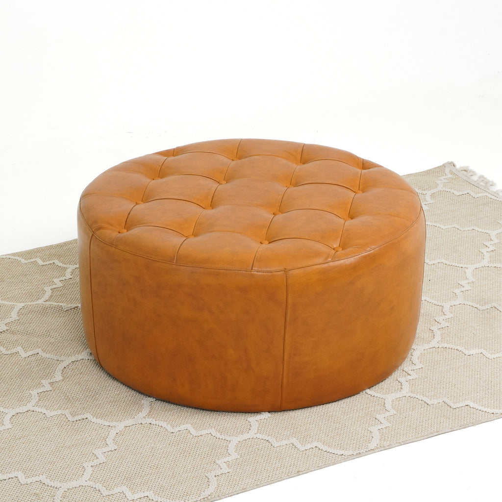 Seletar Tan Leather Ottoman