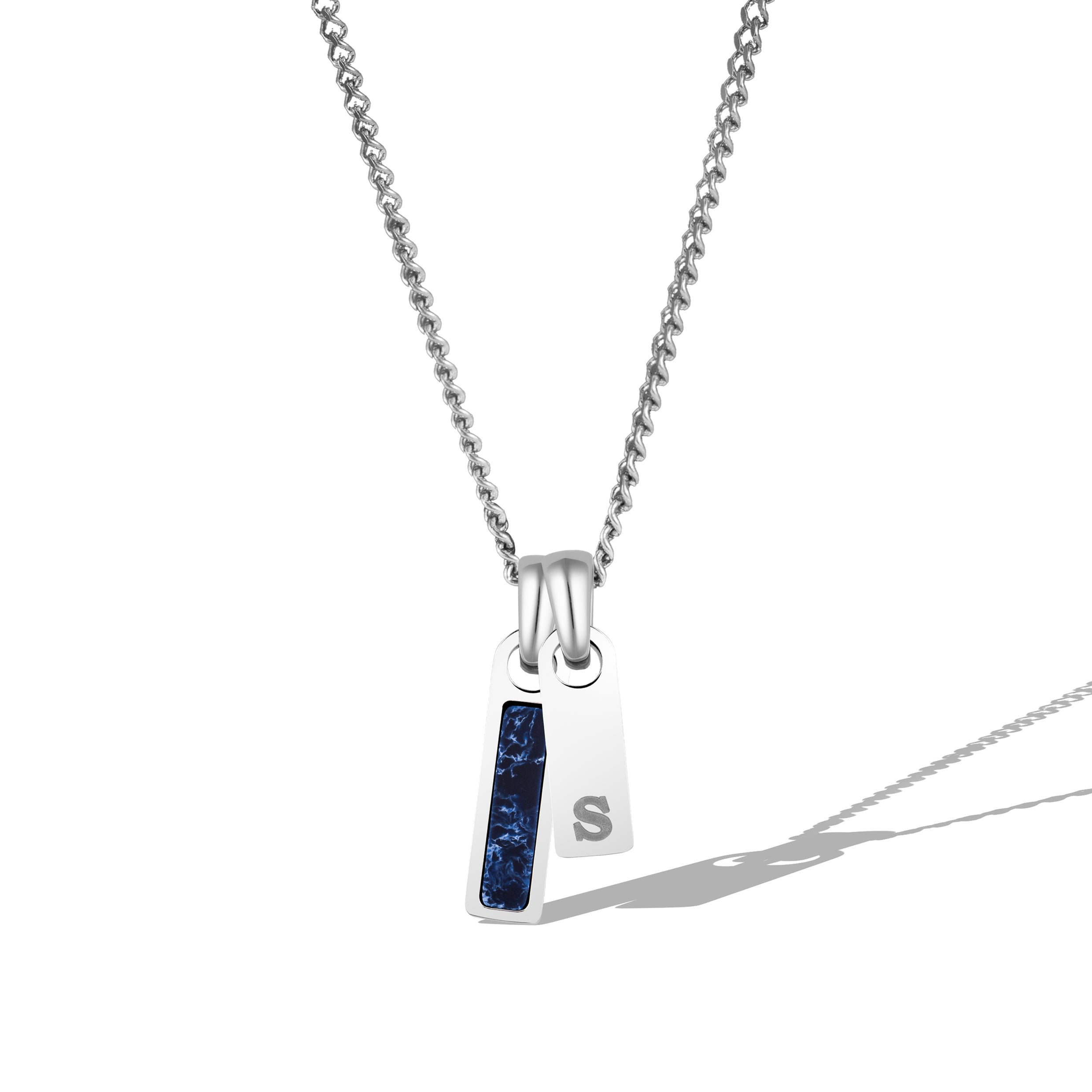 Birthstone & Initial Tag Necklace - Silver