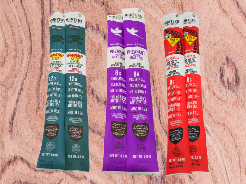 Exotic Meat Sticks Bag – 14 Wild Game Jerky Snacks in Canvas Gift Bag