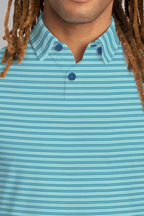 Short Sleeve Polo Stripe // Teal Aqua