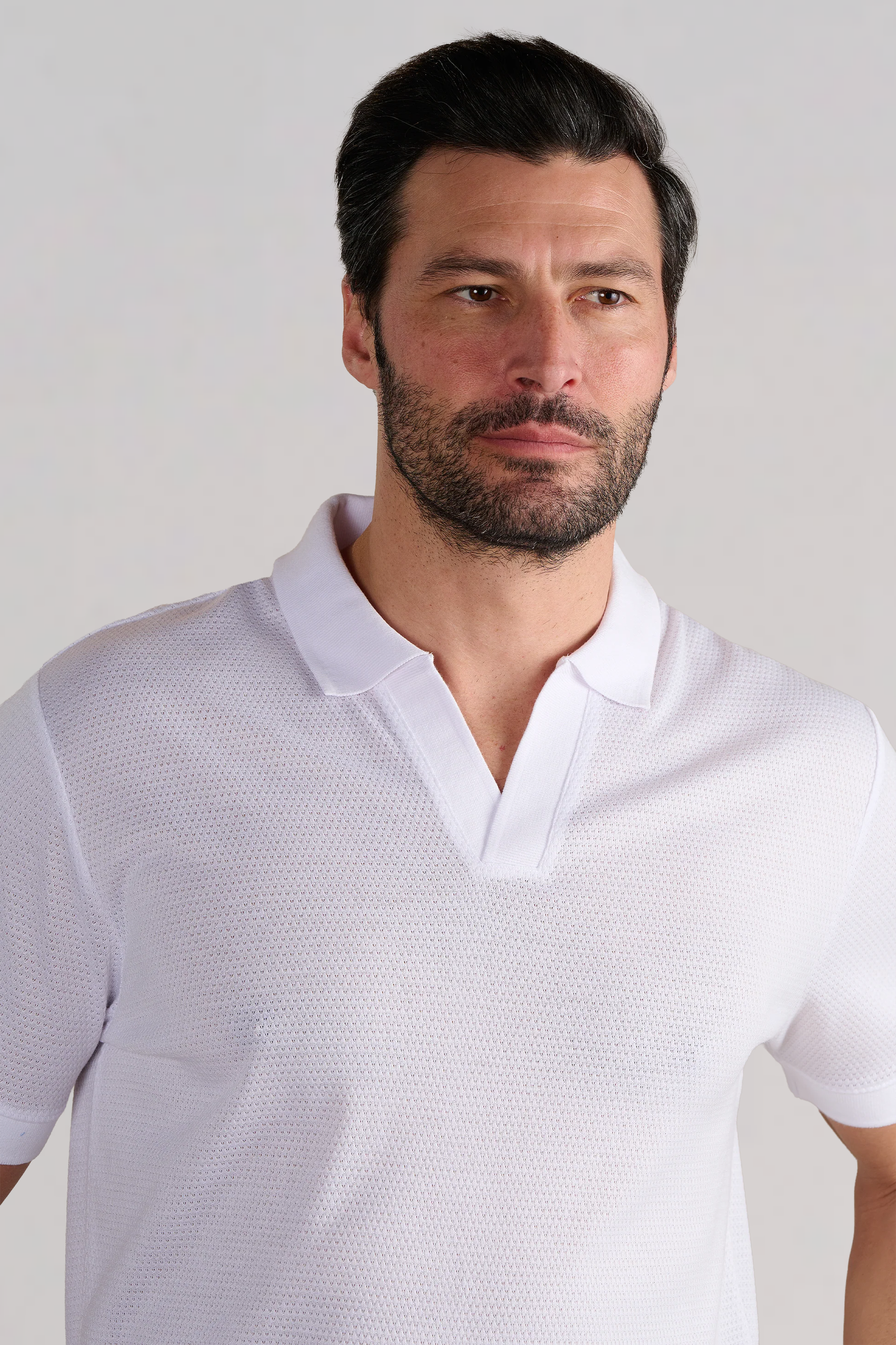 Short Sleeve Sweater Polo Solid // White