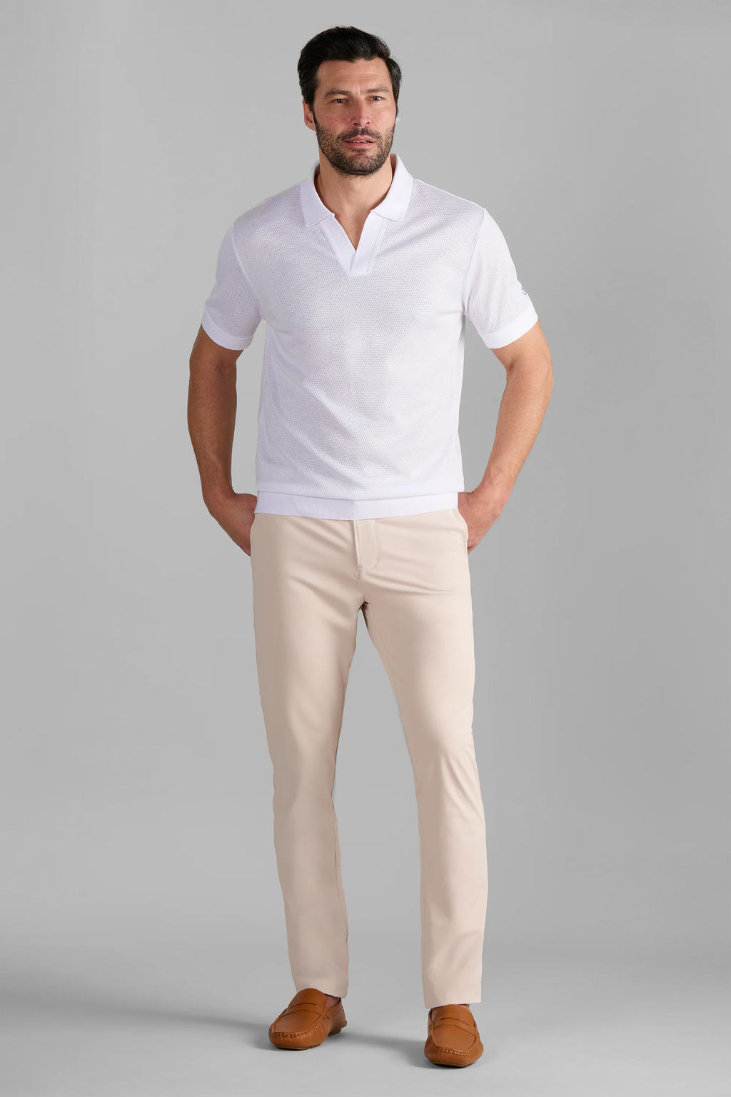 Short Sleeve Sweater Polo Solid // White