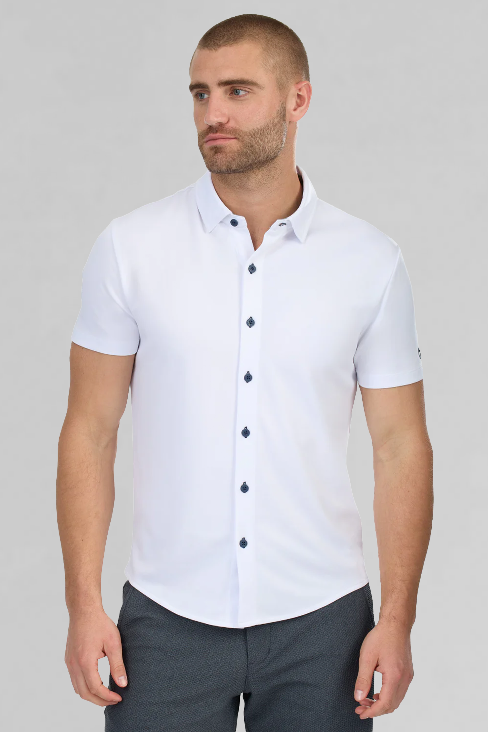 Short Sleeve Button Down Polo Contrast // White Navy