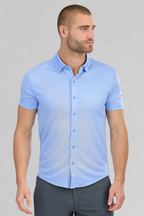 Short Sleeve Button Down Polo Dot // Blue Diamond