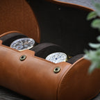 2 Watch Travel Case Full-grain Leather Watch Roll (Tawny Brown)