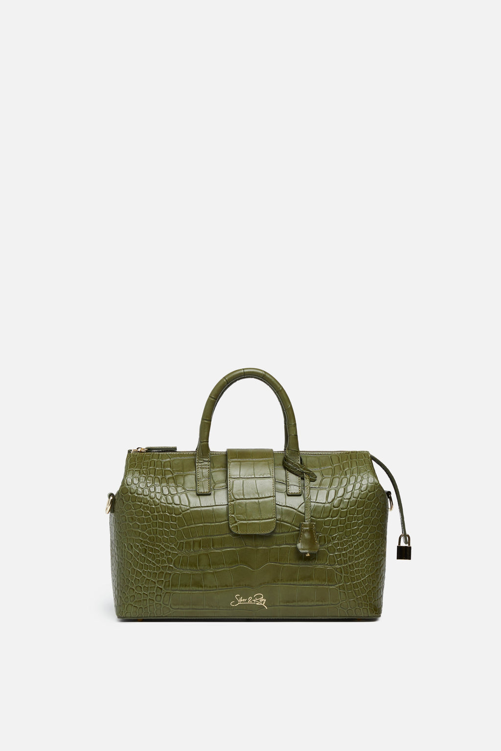 SSW - Convertible Executive Leather Bag in Crocodile Print Matte Green