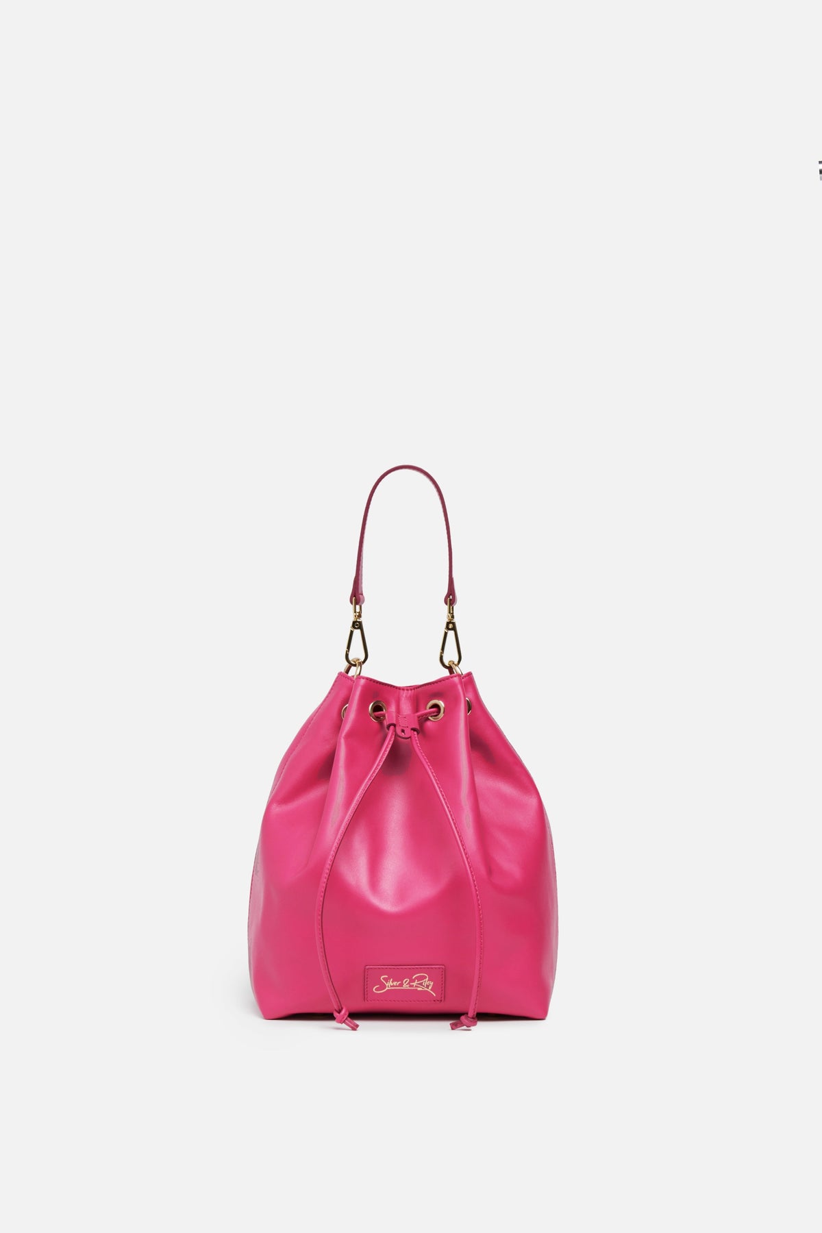 SSW - Madison Drawstring Leather Bucket Bag in Pink