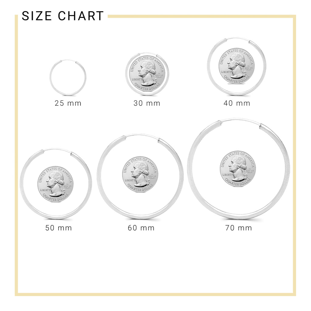 Silver Plain Hoop Women Earrings 2 mm 25 - 70 mm