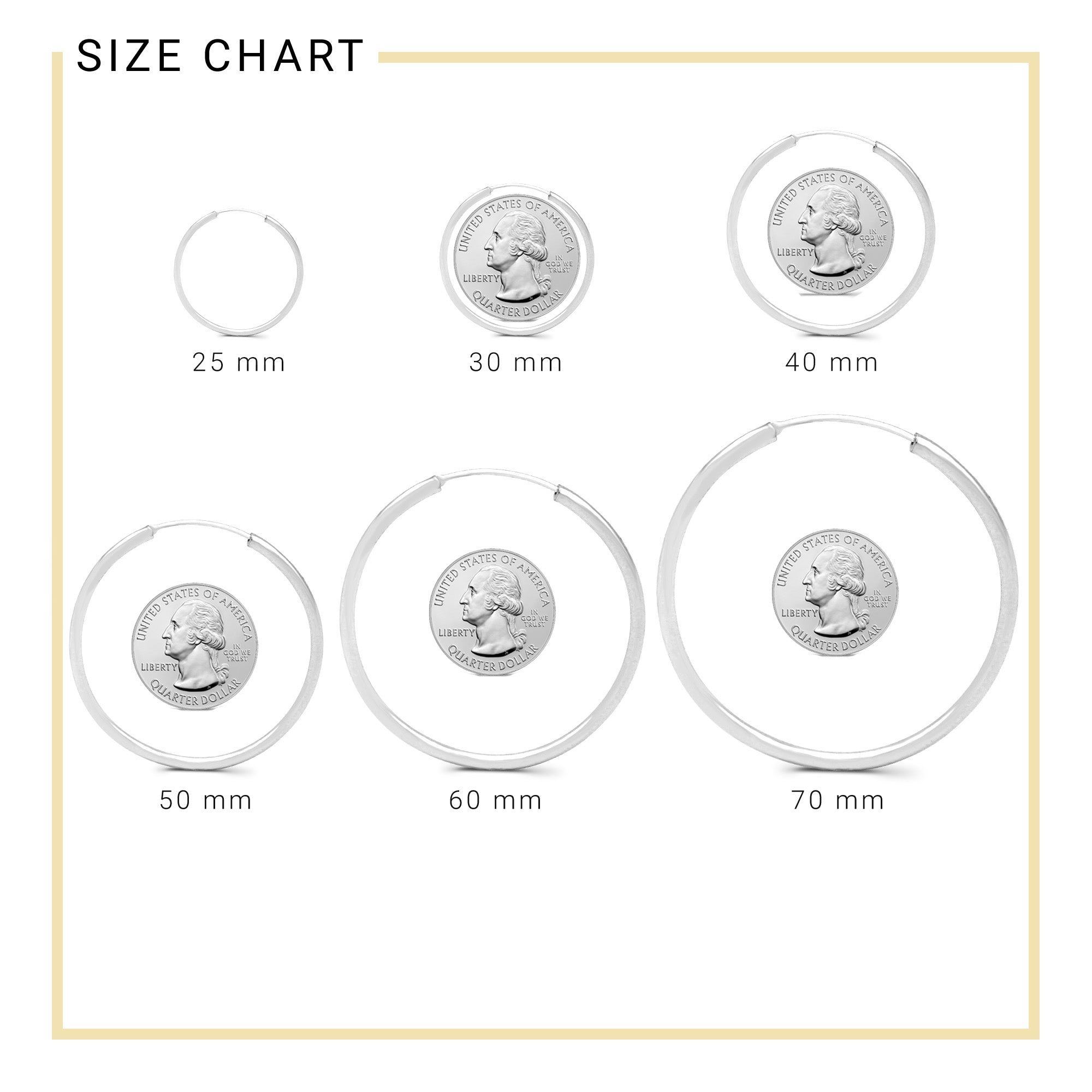 Silver Plain Hoop Women Earrings 2 mm 25 - 70 mm