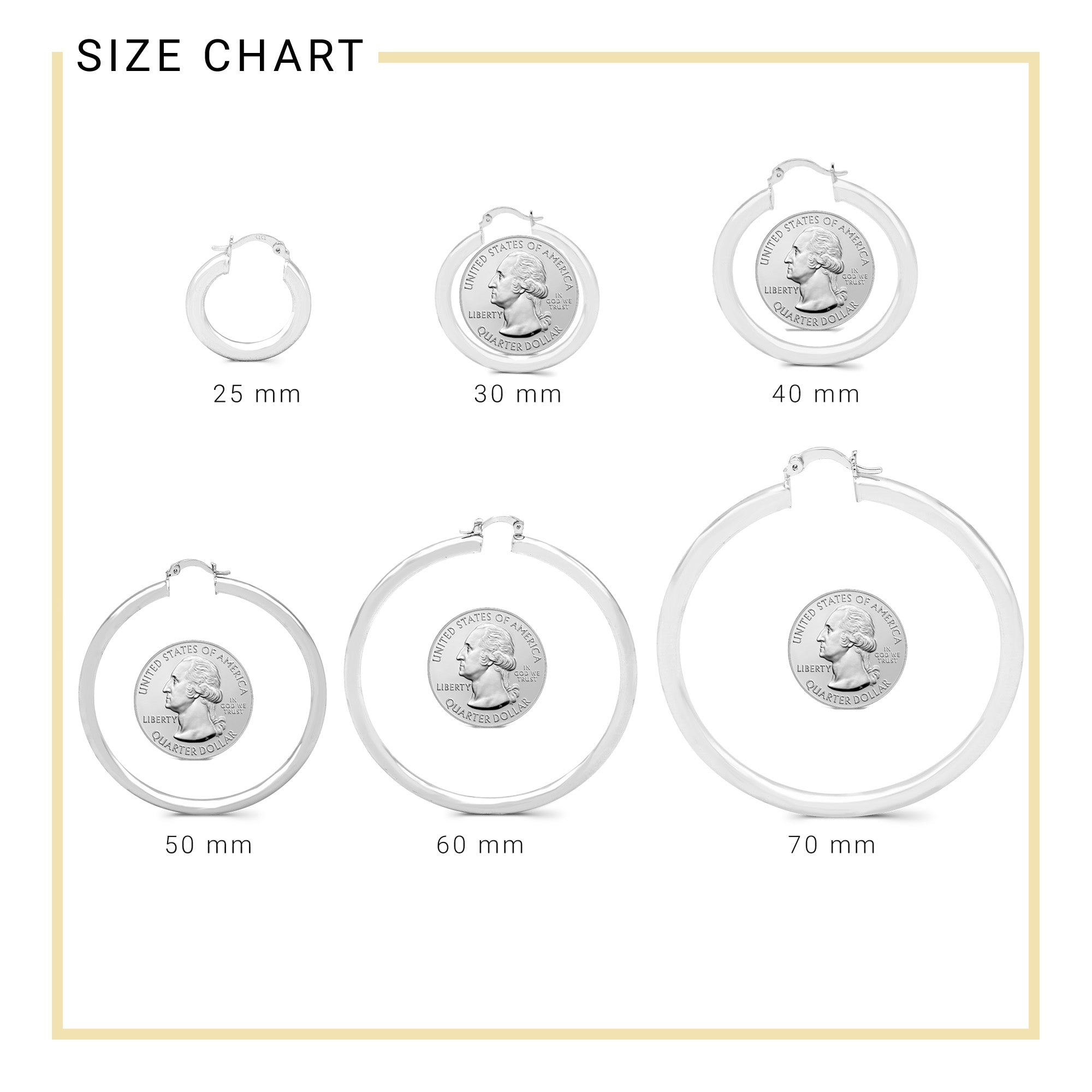 Silver Plain Hoop Women Earrings 4 mm 25 - 80 mm