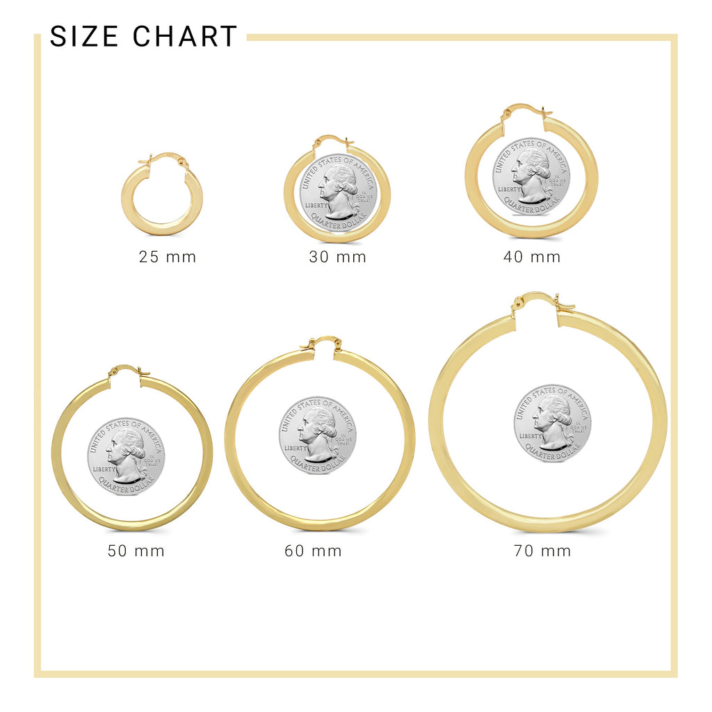 14K Gold Plated Plain Hoop Women Earrings 4 mm 25 - 80 mm