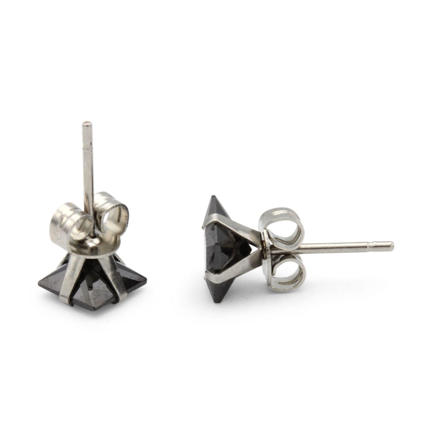 Cubic Zirconia Square Black Stud Earrings Set Of 4 Stainless Steel Jewelry Men Women