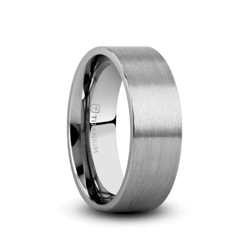 SOLAR Flat Profile Brushed Finish Men’s Titanium Wedding Band – 6mm & 8mm